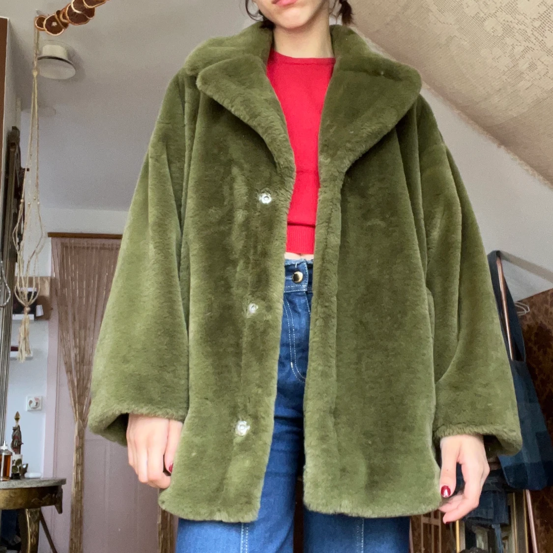 Supermysig grön pälsjacka - 90