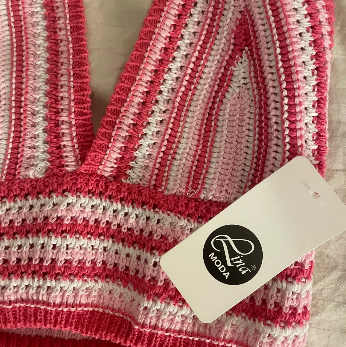 Rosa/Vit Stickad topp