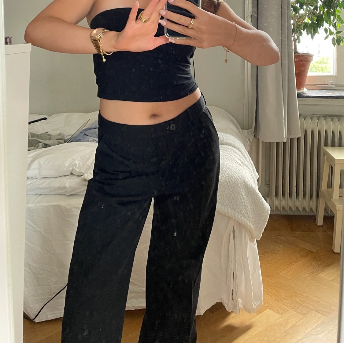 Svarta lågmidjade kostymbyxor  - 90