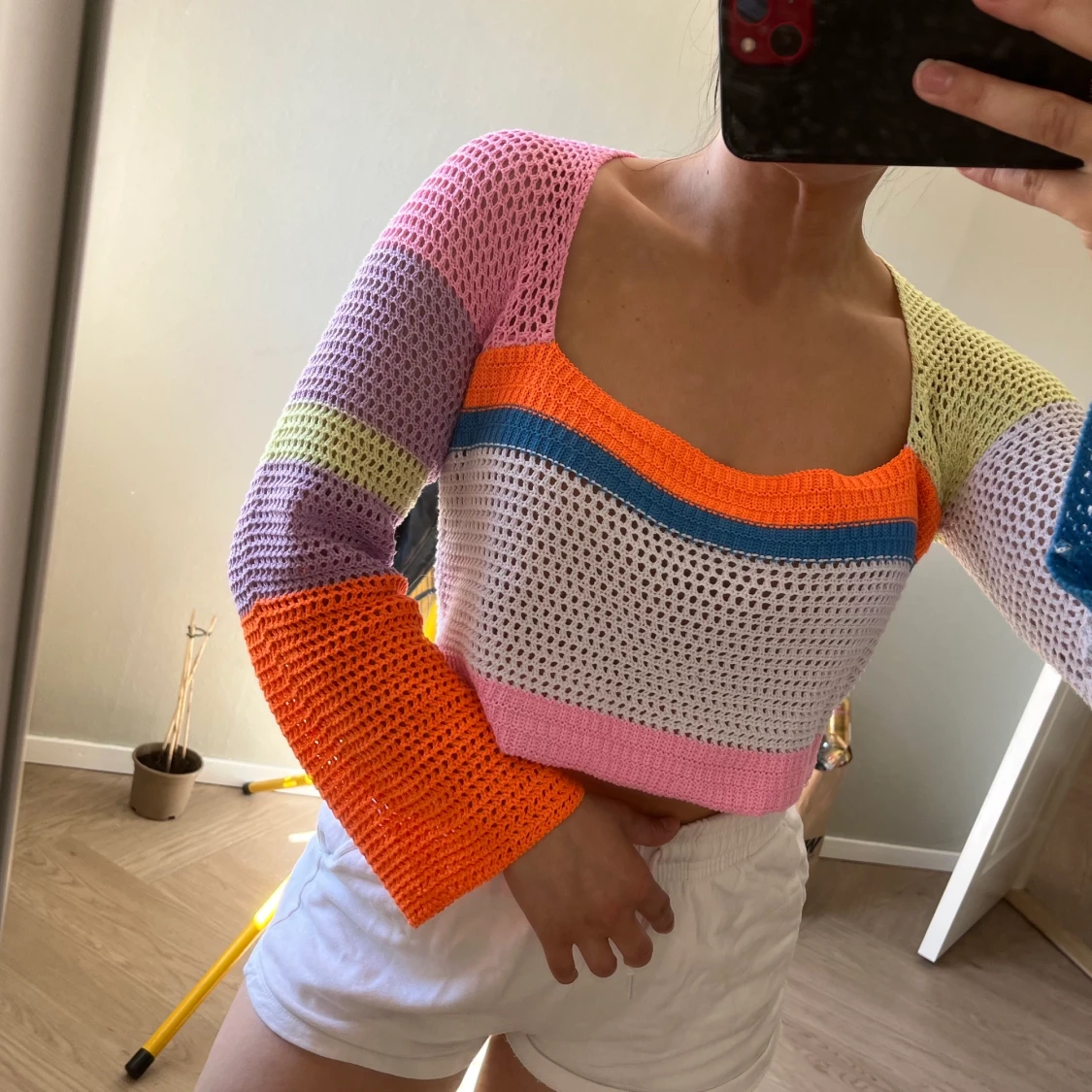 Virkad långärmad topp - 90