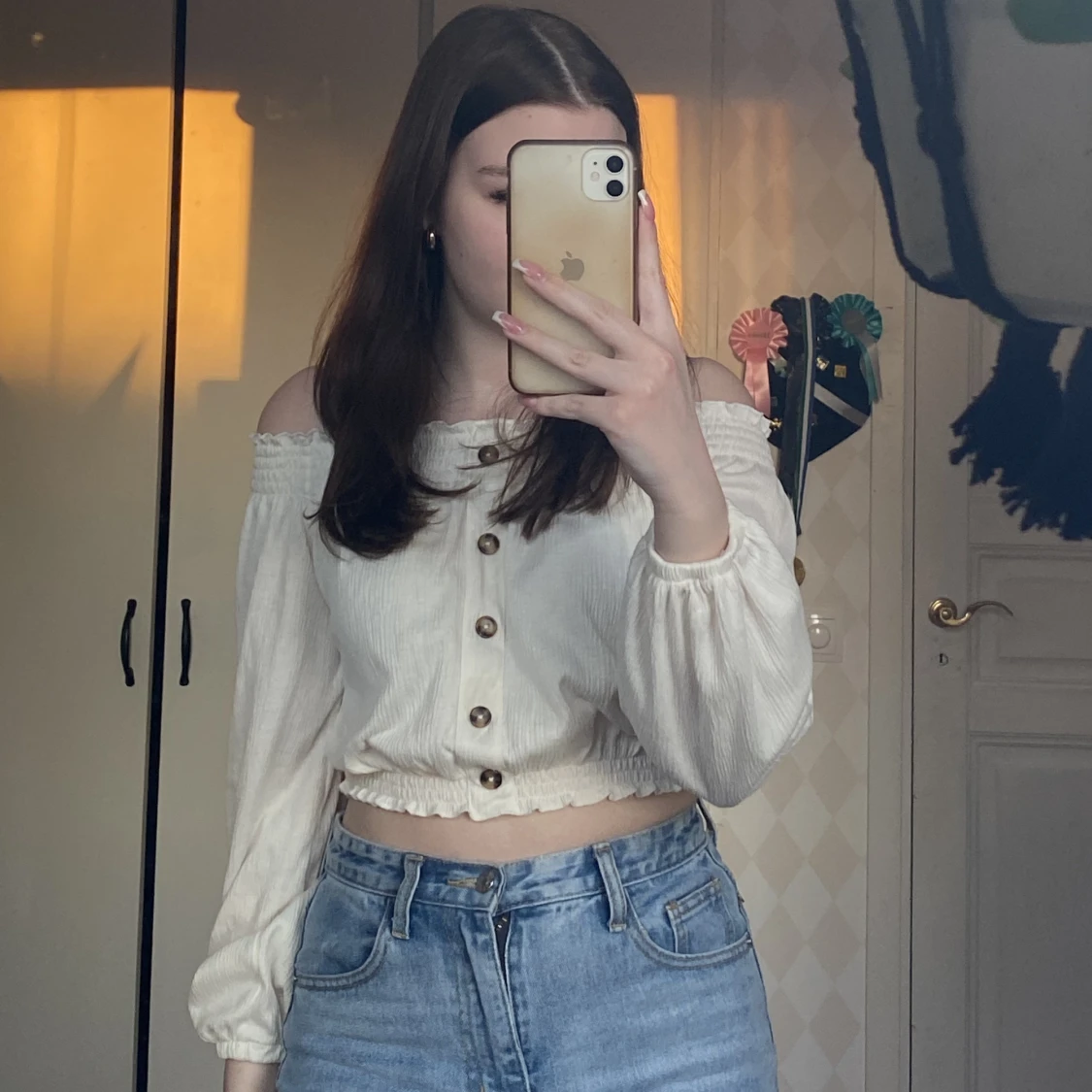 Vit off-shoulder topp/blus