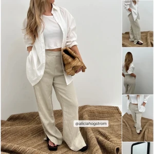 Linnenyxor - Säljer mina två linnebyxor i beige och brun (se bild 1 och 2, se bild 3 för passform) använda Max 3 gånger. Säljer enskilt för 350kr eller båda för 600kr. 