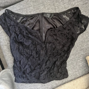 Cropped top - Cropped top i spets med siden insida och v-rigning i stål. 