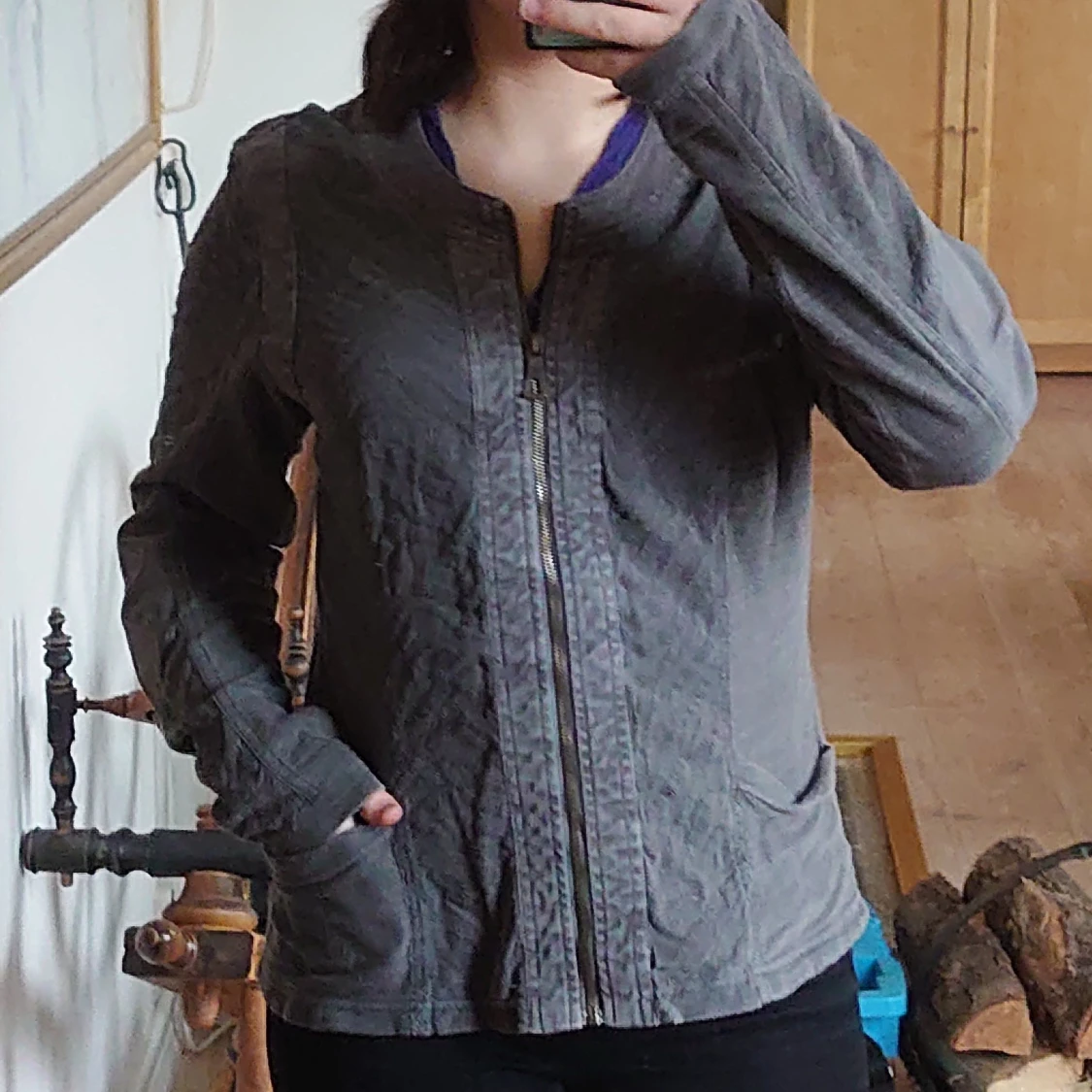 Grå dragkedjetröja  - 90