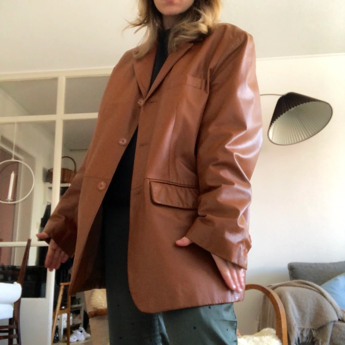 Konjakfärgad läderkavaj