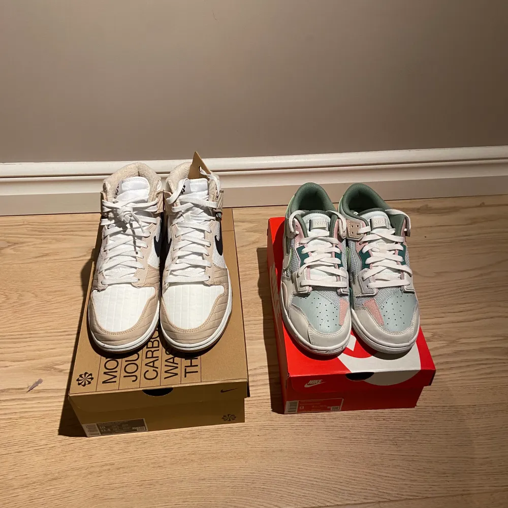 Hej jag säljer just nu två par Nike dunks riktigt feta till sommaren. Nike dunk low: storlek: 42,5 pris: 1600kr Nike dunk High: storlek: 44 pris: 1400kr. Kom i dm vid intresse eller frågor. Skor.