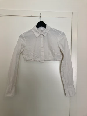 Croppad skjorta - Jättefin croppad skjorta - superfin i sig själv, samt att ha under tröjor för en mer formell look! Använd ett fåtal gånger. Skulle säga den är något liten i storleken. 