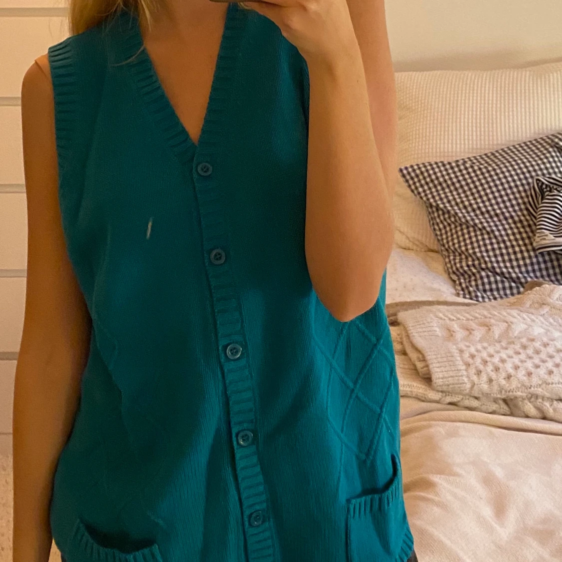 Stickad grön/blå väst! - 91