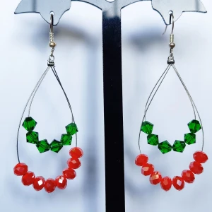Handmade earrings  - Handmade earrings with green and orange beads, new