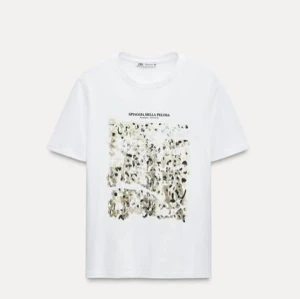 Vit t-shirt med leopardmönster Zara - Vit t-shirt från Zara med leopardmönster 🩷 det ser silver ut på bilden men det är guld 🤍 säljer då jag köpt den av plick men den va för stor