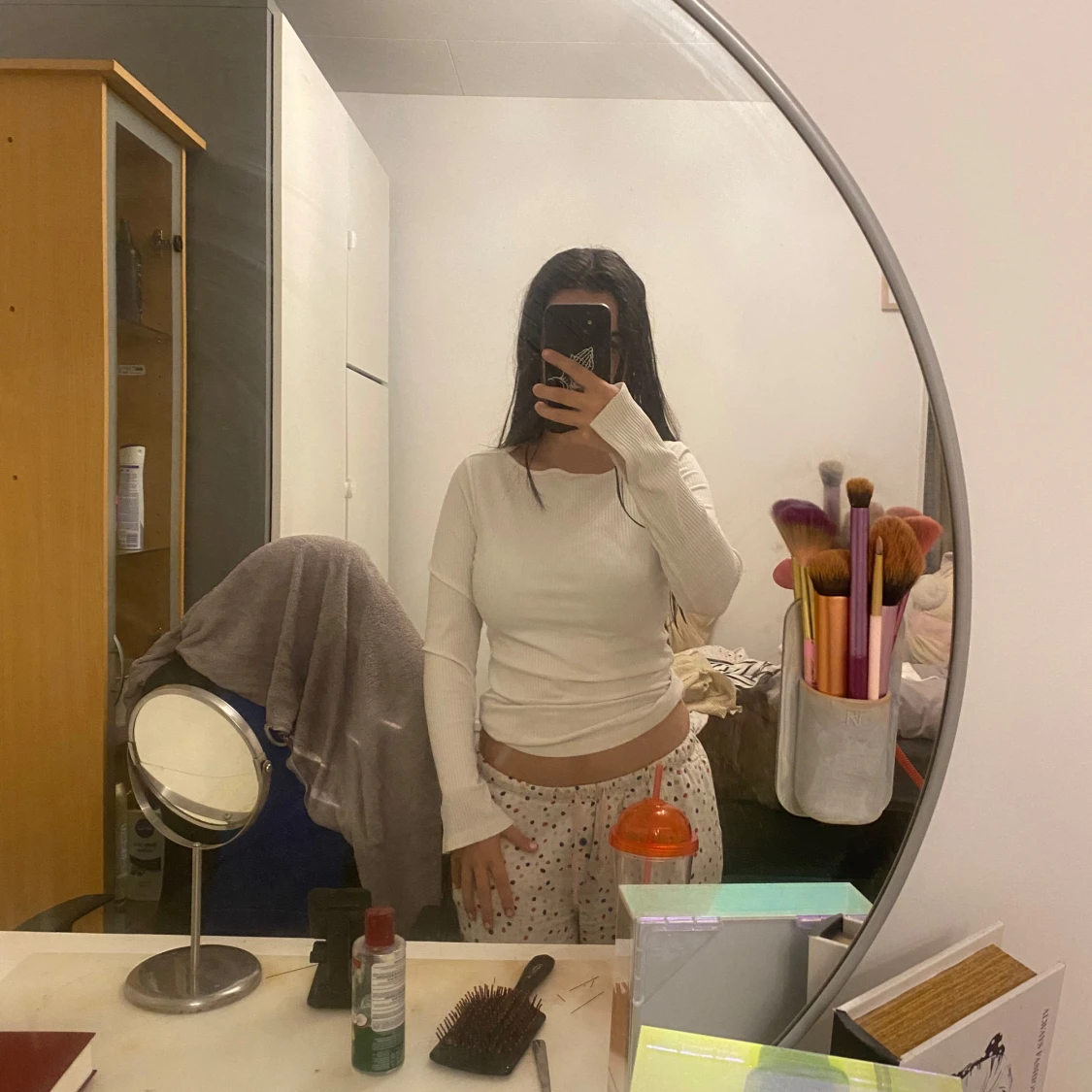 Vit ribbad långärmad tröja 157