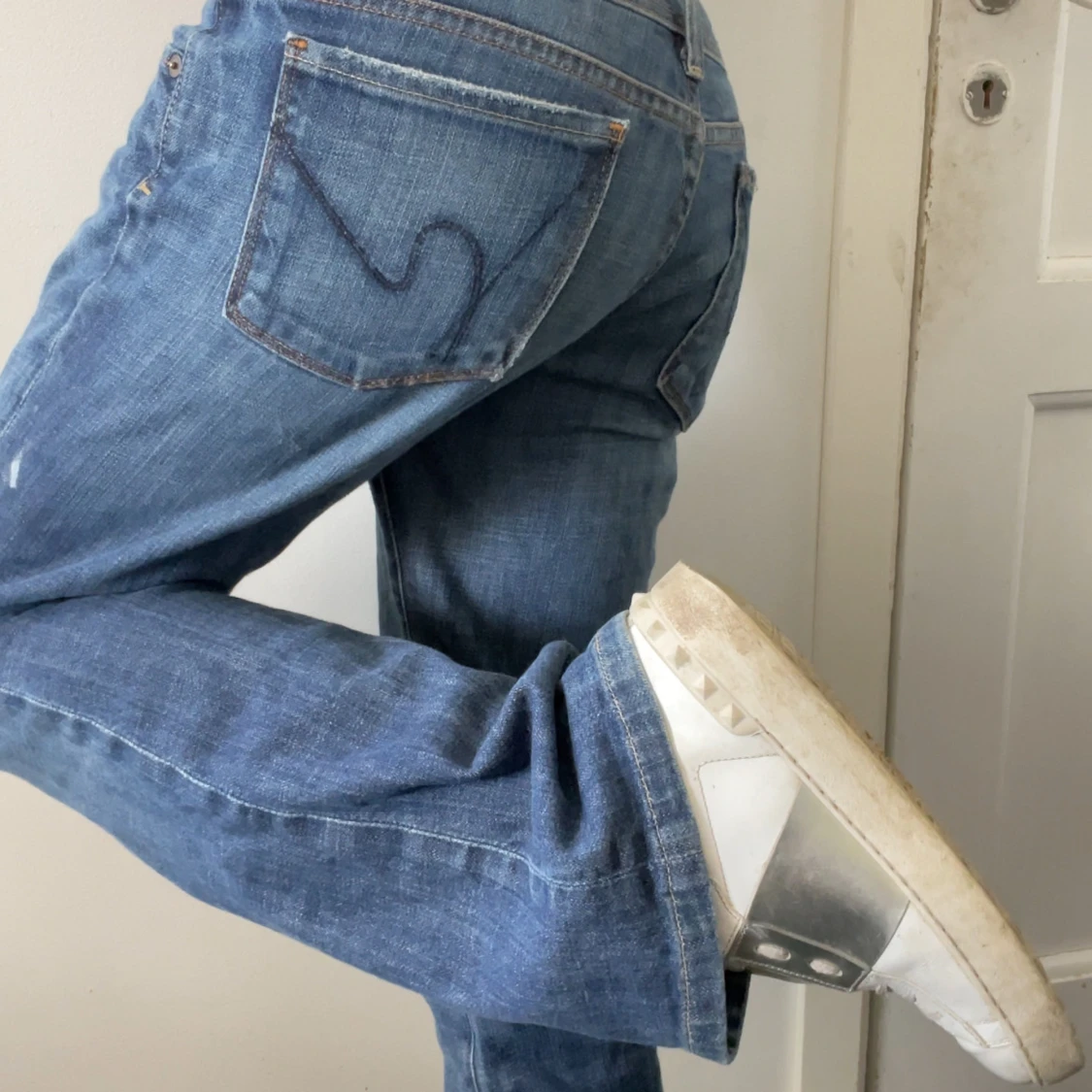 Blåa lågmidjade bootcut jeans - 1