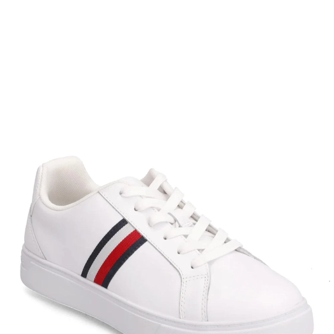 Vita sneakers med röd och marinblå rand