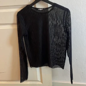 Svart meshtröja från Zara Trafaluc - Säljer en svart långärmad meshtröja från Zara Trafaluc. Tröjan är genomskinlig med ett ribbat mönster och har en rund halsringning. Perfekt att styla lager på lager för en trendig look.