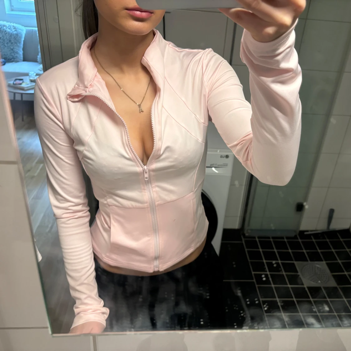 Ljusrosa zip-tröja - 1