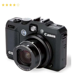Canon PowerShot G15 - Säljer en Canon PowerShot G15 kompaktkamera med 5x optisk zoom och HS-system. Kameran har en stor LCD-skärm och flera manuella inställningar för kreativ fotografering. Perfekt för både nybörjare och entusiaster som vill ha hög kvalitet i ett kompakt format.