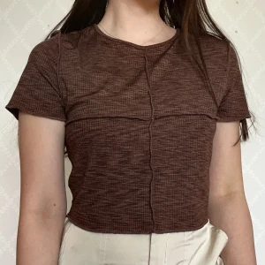 Brun ribbad croppad topp - Brun croppad topp med korta ärmar och synliga sömmar framtill. Passar utmärkt som storlek S fast den är M!💕Väldigt skön också🥰