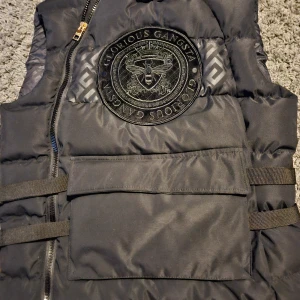 Glorious Gangsta Bazin Gillet  - Glorious Gangsta Bazil Gillet väst i storlek S/Small . Västen har sin logga på framsidan av västen. liten glorious gangsta text på dragkedjan. Västen har justerbara bälten på vadera sida och en stor rymlig ficka fram. Använd 1 gång och tvättad p.g.a allergi mot medlerna i nya kläder. Är i nyskick ännu. säljs för 600 kr. Vid snabb affär 400. Finns i Gränna att hämtas. OBS OBS OBS Vid frakt av västen står ni för porto kostnade själva! 