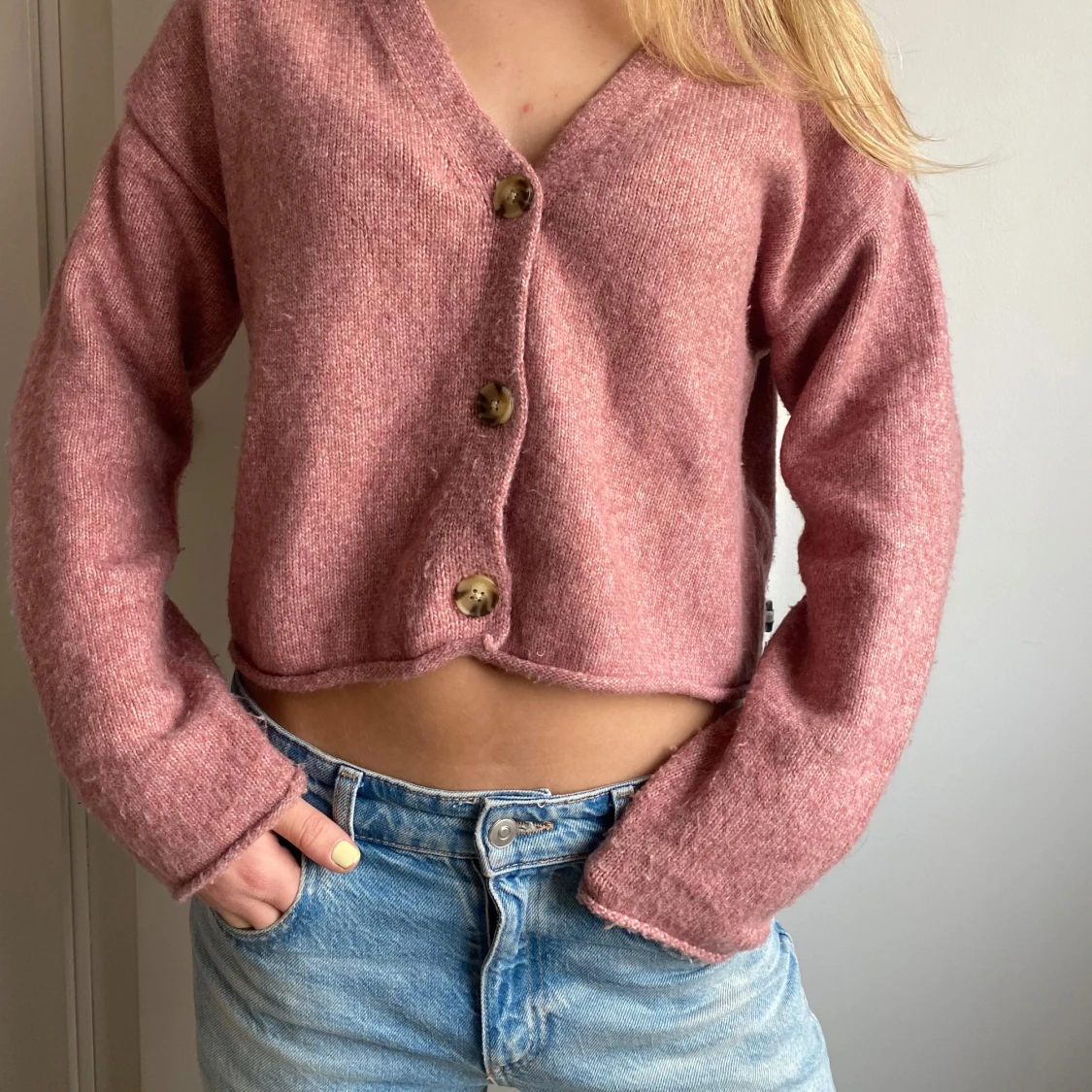 Rosa stickad kofta - 1