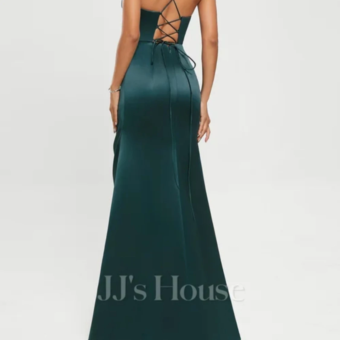Mörkgrön axelbandslös långklänning från JJ's House - 1