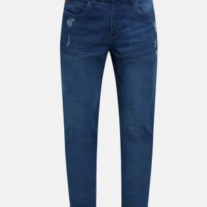 Mörkblå straight jeans sublevel - Snygga mörkblå jeans från Sublevel med klassisk straight passform. Jeansen har diskreta slitningar framtill och fem fickor. Materialet är robust denim som ger en cool och tidlös look. Perfekt för dig som gillar enkel stil med lite edge.