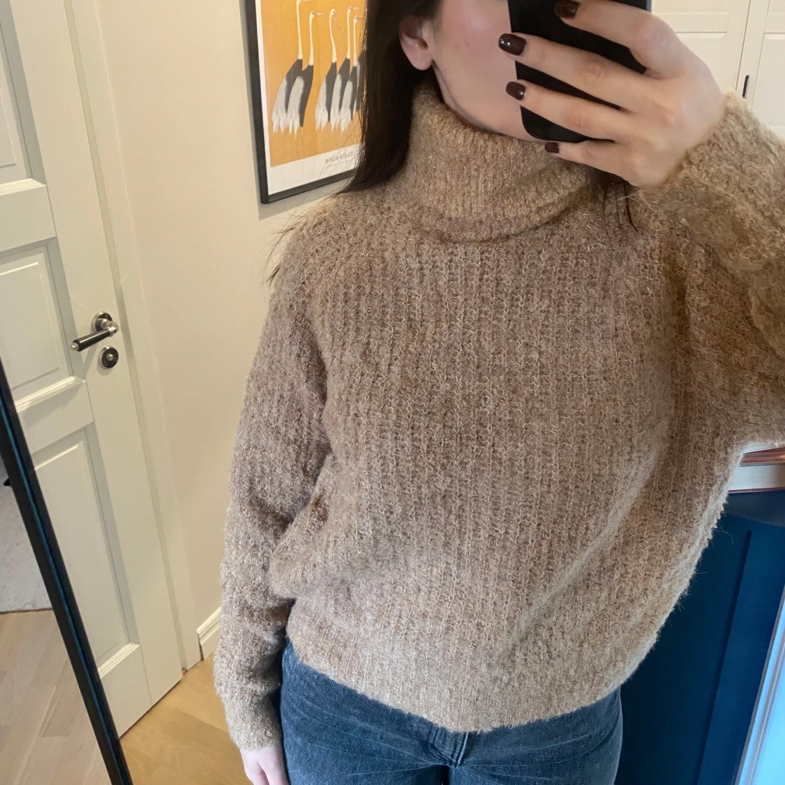 Beige stickad polotröja - 1