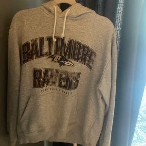 Grå Baltimore Ravens hoodie - Säljer en grå hoodie med stor Baltimore Ravens-logga ifrån hm!💕 Perfekt för dig som gillar mysiga plagg och vill ha en chill look🥰