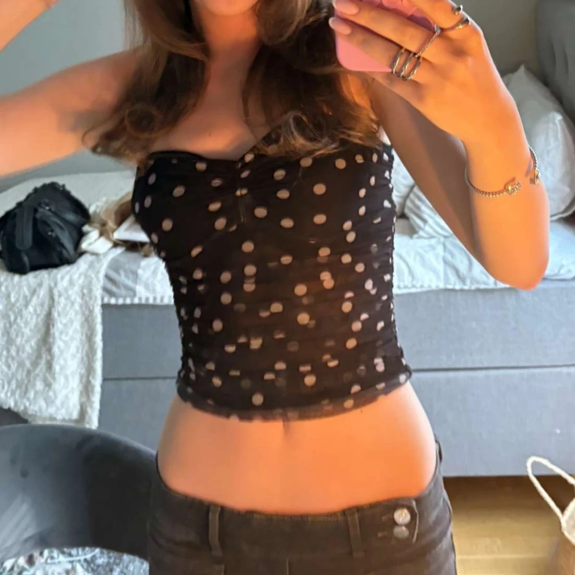 Svart prickig bandeau tubtopp