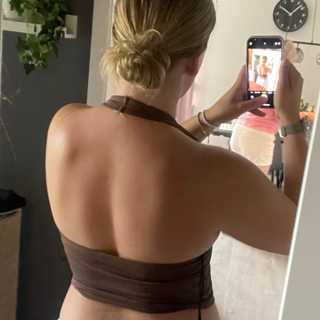 Brun ribbad halterneck linnetopp - 2