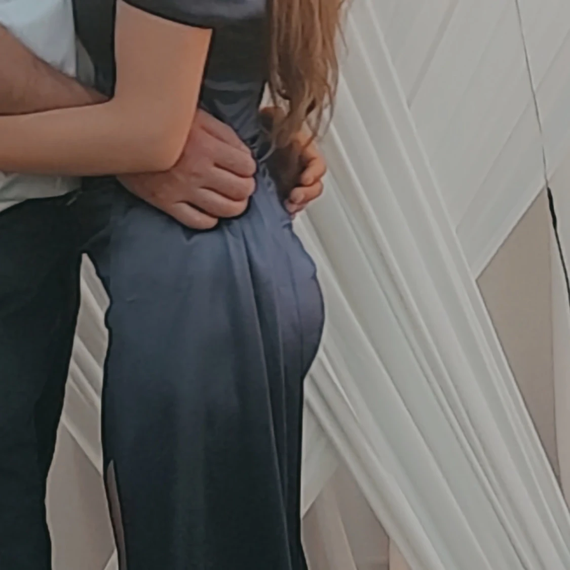 Mörkblå långklänning med slits - 1