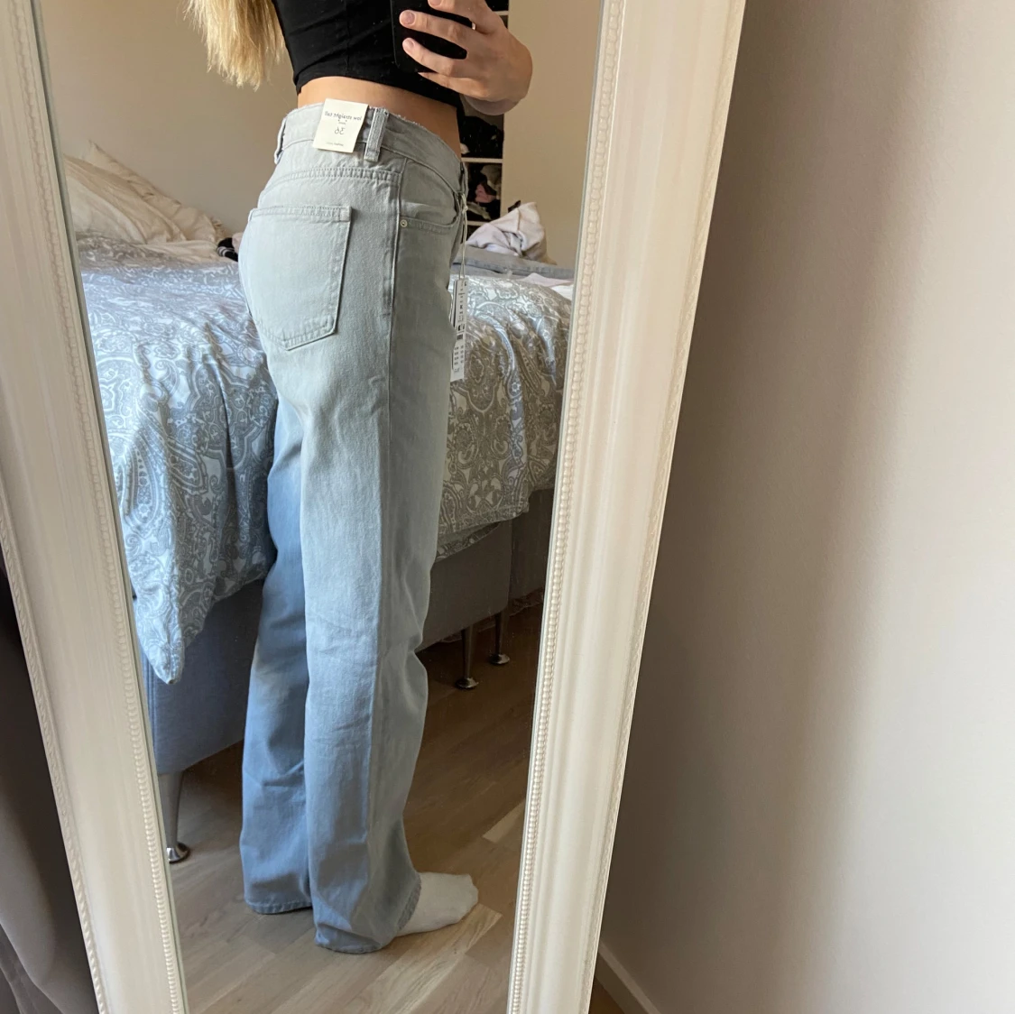 Ljusgrå low straight tall jeans - 1