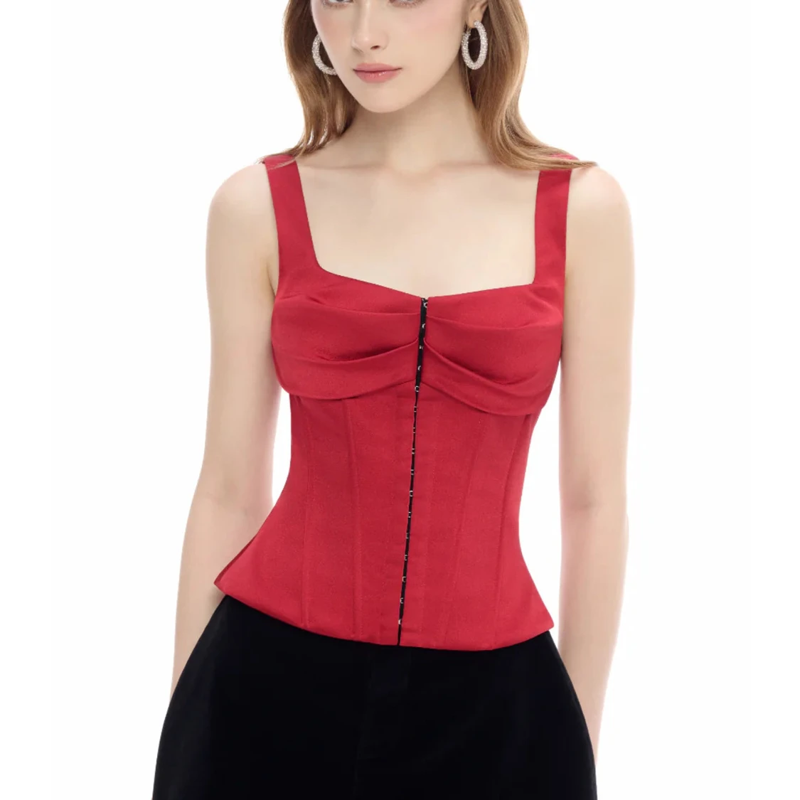 Röd korsett med knäppning framtill