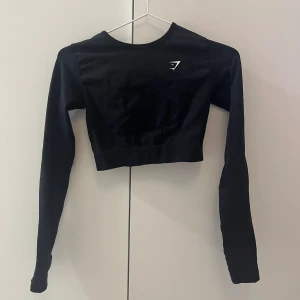 Svart långärmad topp Gymshark - Säljer en svart långärmad topp från Gymshark. Toppen har en tight passform och är perfekt för träning. Den är tillverkad i ett stretchigt material och har en logga på bröstet. Använd ett fåtal gånger.