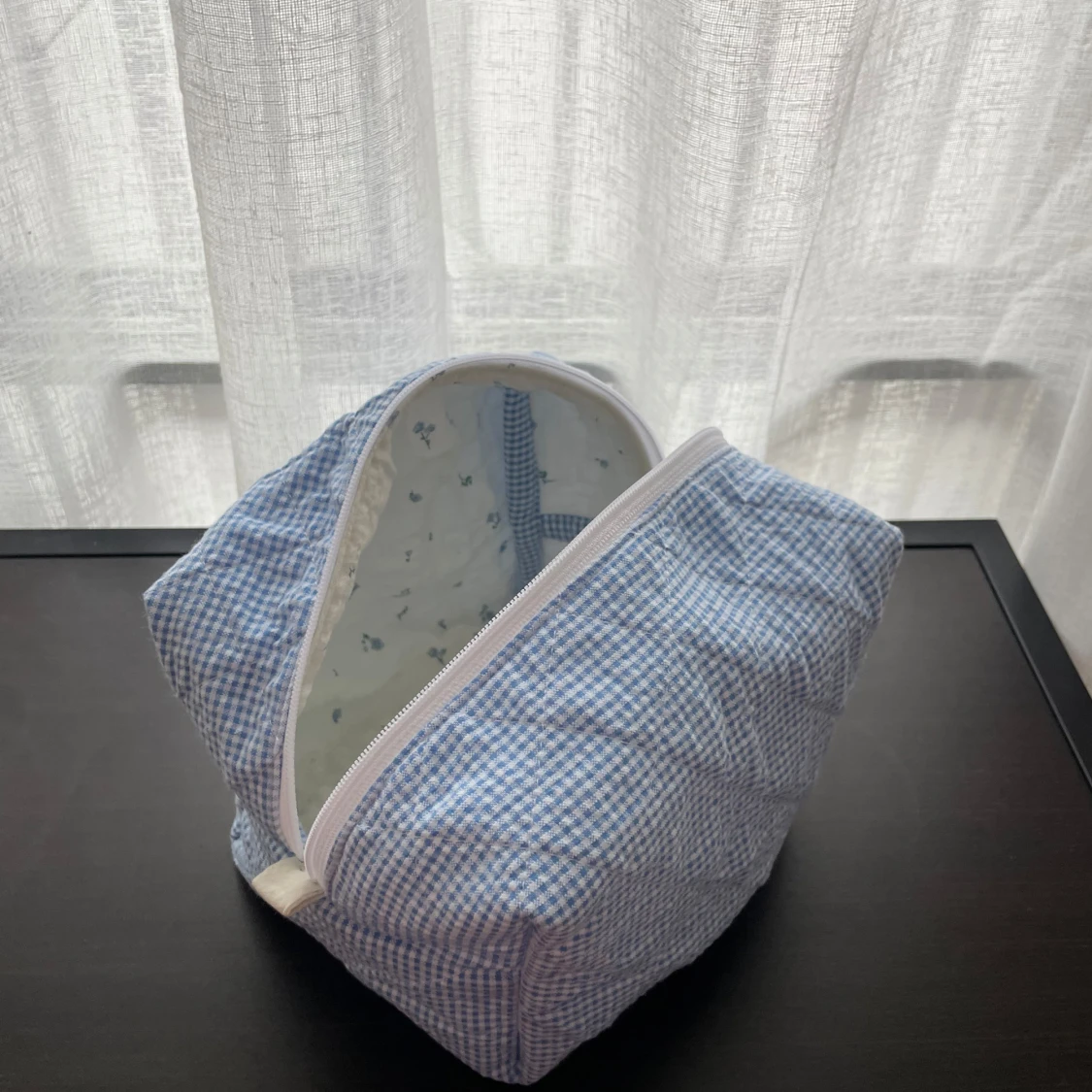 Rutig blå och vit necessär i bomull - 3