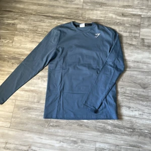 Blå långärmad tröja från Gymshark - Säljer en stilren blå långärmad tröja från Gymshark. Perfekt för träning eller en avslappnad dag. Tröjan har en diskret logga på bröstet och är tillverkad i ett mjukt material.  Är i Smal men Sitter som en medium