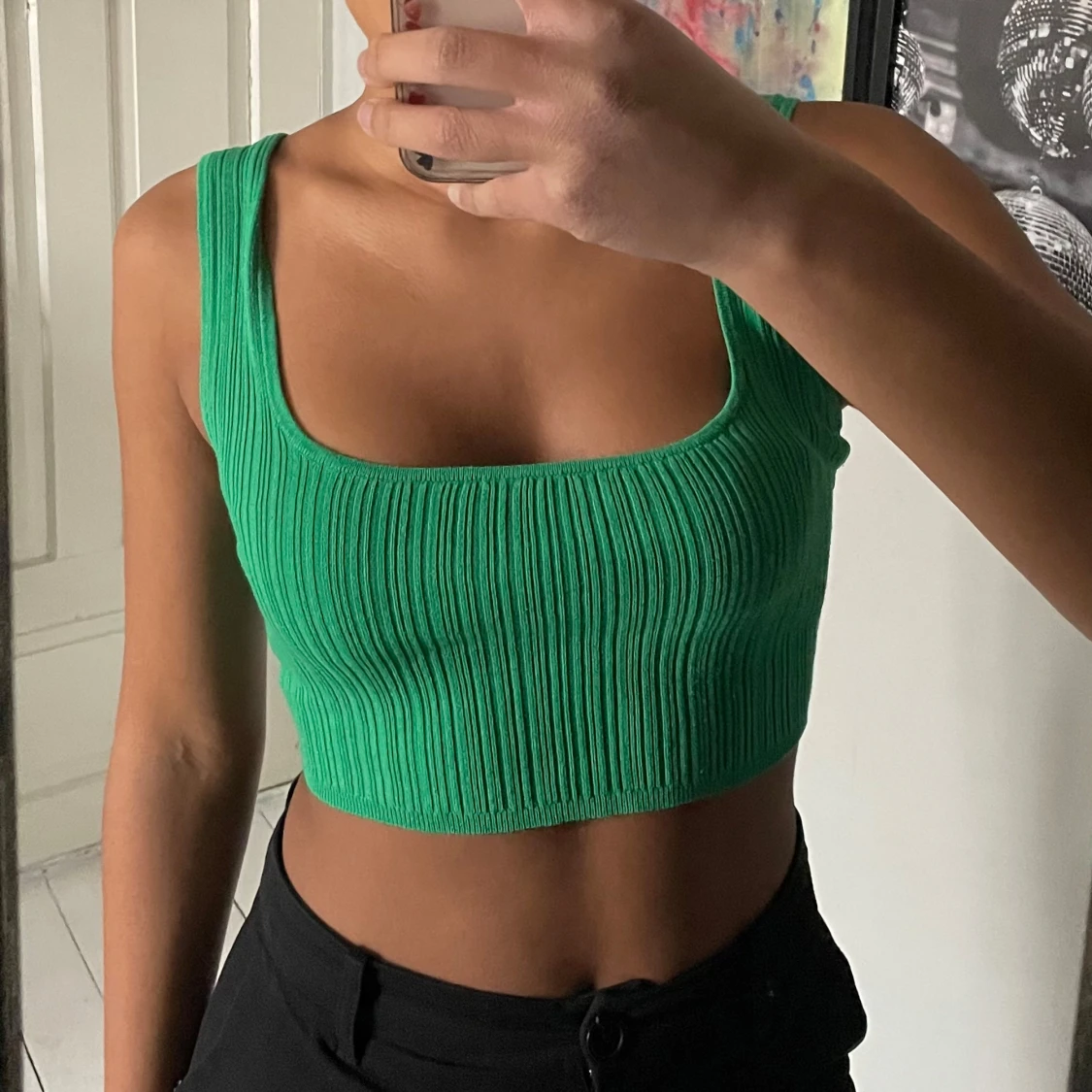 Grön ribbad crop top - 1