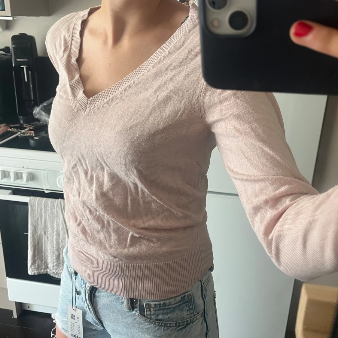 Ljusrosa v-ringad tröja - 2