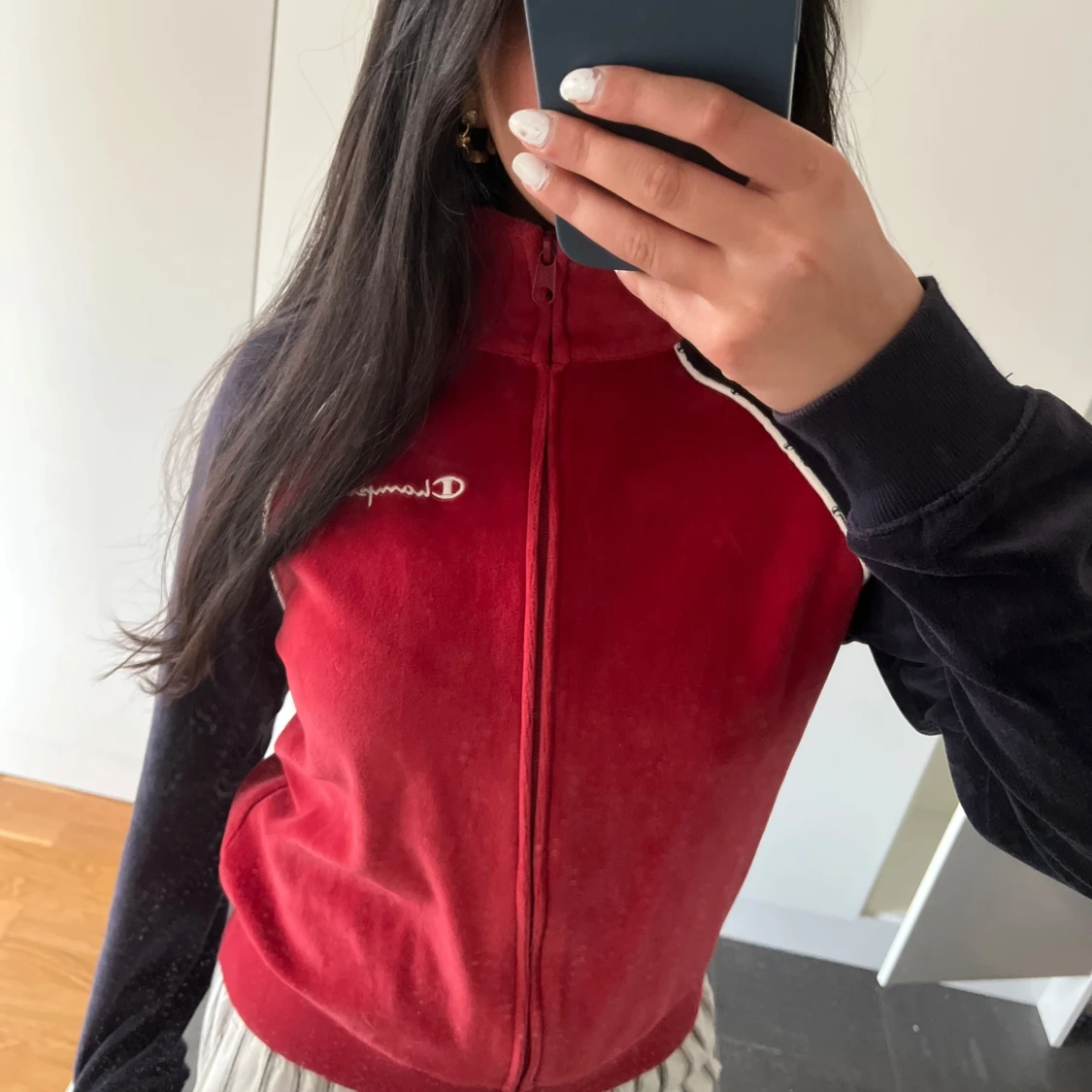 Champion zip up fleece röd/marinblå