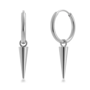 Silverfärgade hoops med spetsig hängande detalj - Säljer ett par stilrena örhängen i silverfärg med rund hoop och en hängande, konformad spets från Edblad. Använd ett fåtal gånger 