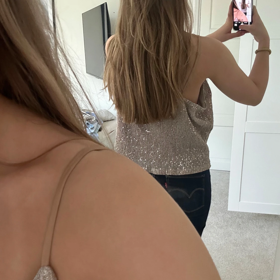 Glittrig linne-topp i silver - 1