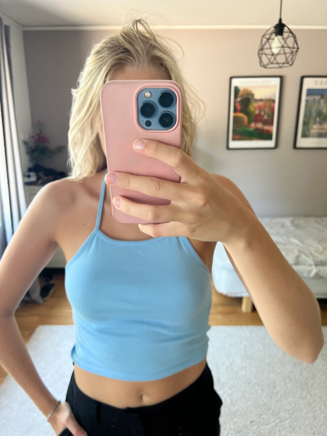 Blå halterneck topp - 90