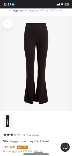 Vila Leggings viTinny HW Flared - Svarta flared leggings. Storlek 36. Använda fåtal gånger. 