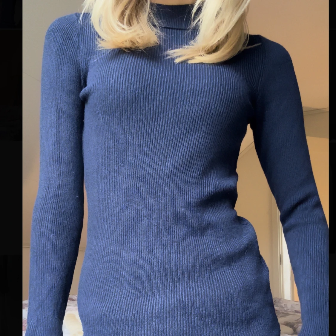 Ribbad långärmad polotröja  - 90