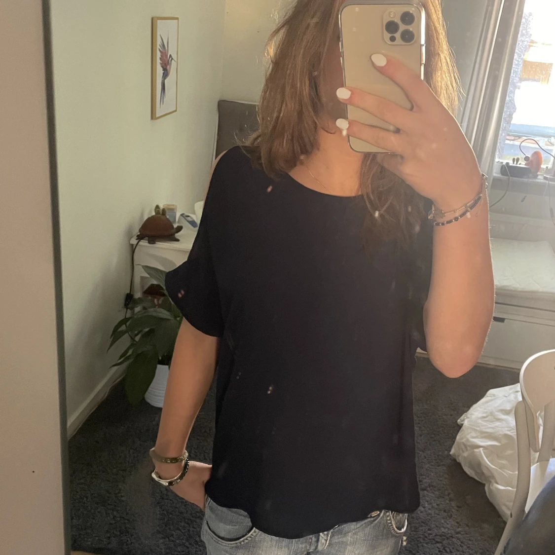 Blå kortärmad blus