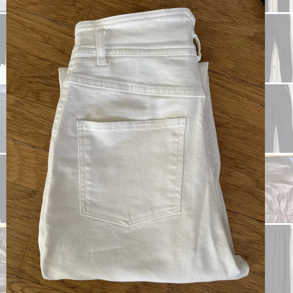 Vita ankeljeans med hög midja från H&M. Strl 36, lätt stretchigt material . Jeans & Byxor.