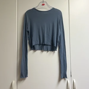 Blå långärmad från weekday - Muted blå långärmad från weekday 💙Säljer även samma topp fast i svart 😊Stretchigt och tunt material som är lite sheer 😇Extralånga ärmar med krusdetalj som även finns i toppens nedre del 🧚🏻Påminner om intimissimi och Adsgn topparna 🦋Bra skick!