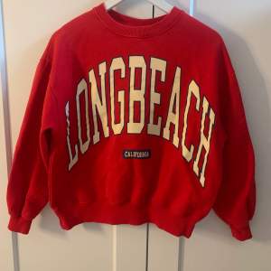 Röd sweatshirt från Pull&bear med stort tryck i storlek XS. Inte använd mycket.