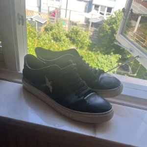 Arigato skor  - Axel arigato skor, köpte dom förra året och har använt dom mycket. Skick 3-4 men kan kli en 4-5 med en bra tvätt. Allt original följer med (box och dustbag). Köpta för 2200kr. 