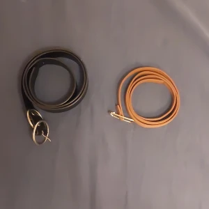 Bälten - Säljer två olika bälten. Dem är i bra skick men används inte längre. Båda är cirka 100cm långa. Priset är 20 kr styck eller 30kr tillsammans, men kan diskuteras! 