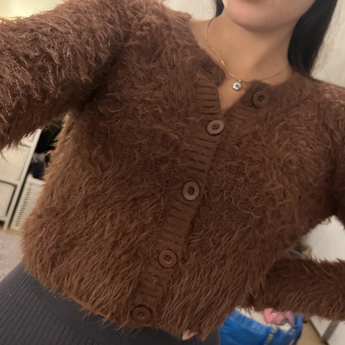 Vinröd pälsig kofta - 91